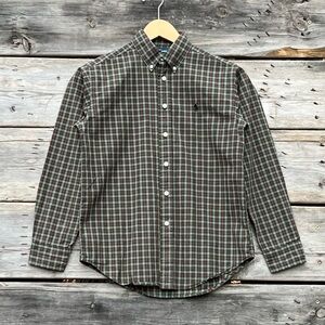 Ralph Lauren Cotton Brown Green Plaid Button Down Casual Shirt Boys’ M 12/14
